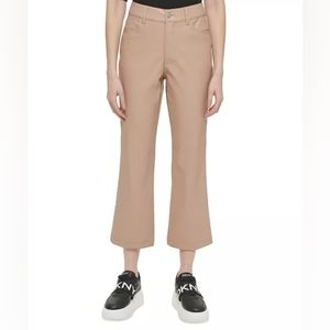 DKNY Women's Faux-Leather Cropped Ankle Pants in Mushroom Sz 10